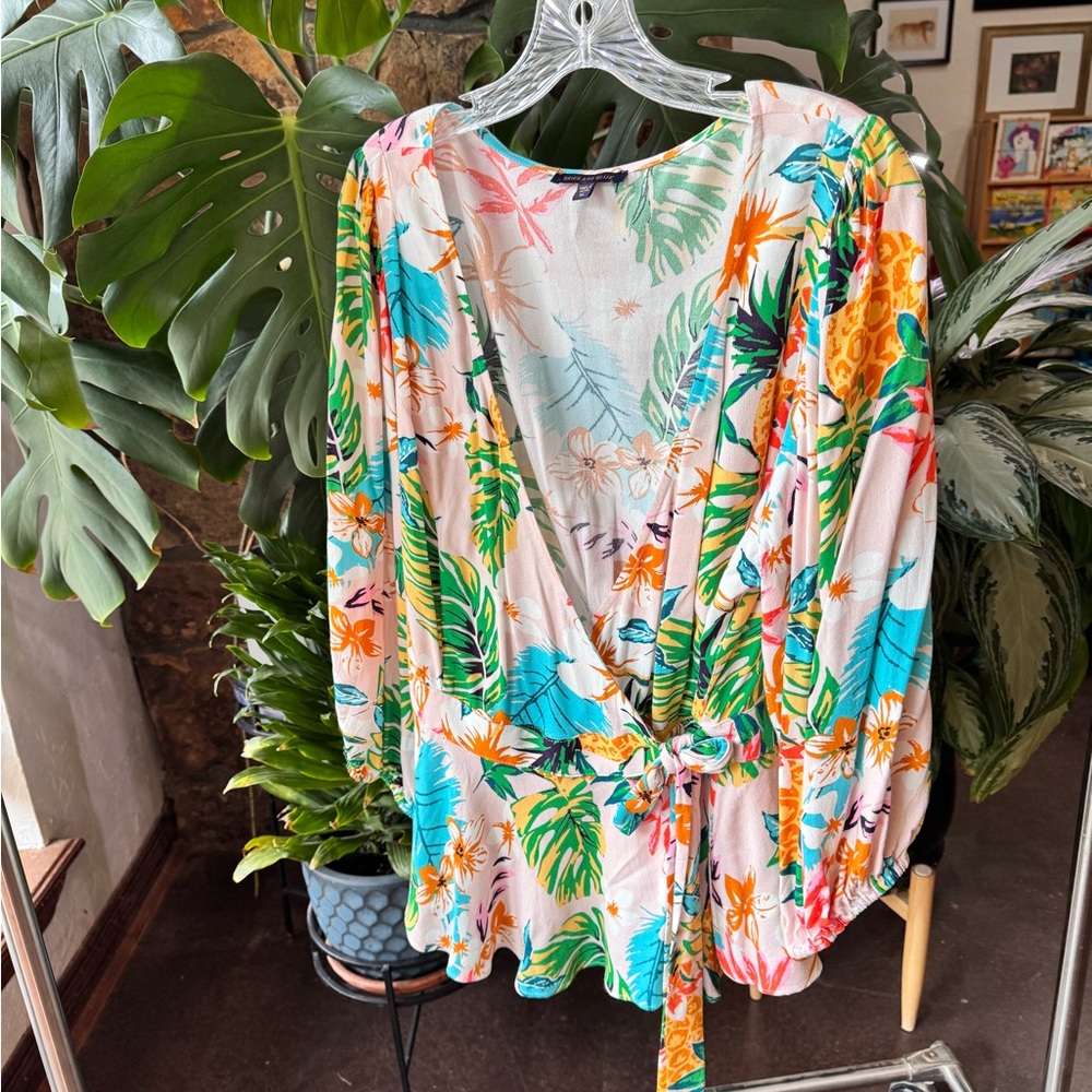 Skies Are Blue Floral Wrap Top